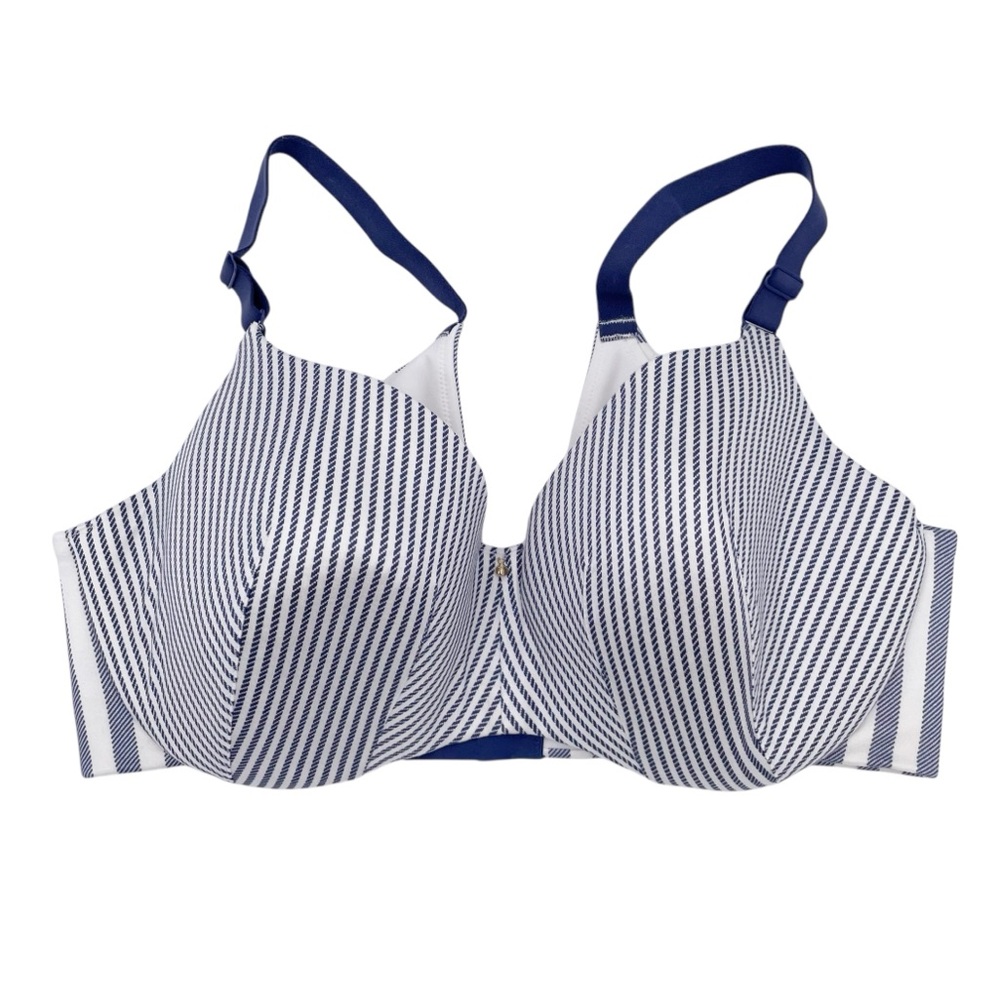 Cacique Lightly Lined Balconette Bra Size 40DDD Blue White Striped Underwire